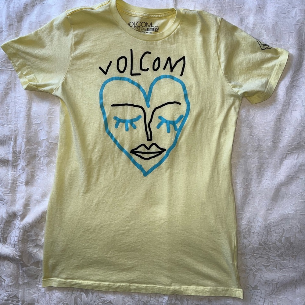 Volcom Yellow Heart Design T-Shirt - 100% Cotton - Y2K Surf/Skate - Juniors XL